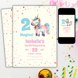 Invitation Unicorn Deux Magiques 2e Anniversaire Fête Invitat