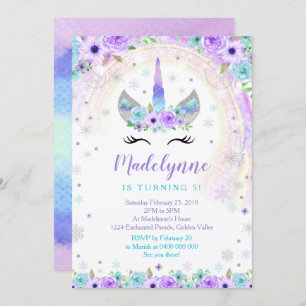 Invitation Unicorn d'hiver - Les flocons de neige 