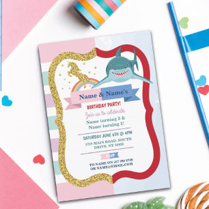 Invitation Unicorn et requin Joint garçon fille Anniversaire