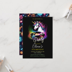 Invitation Unicorn et Vinyl Karaoke fête d'anniversaire