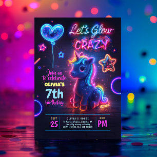 Invitation Unicorn Faisons la fête d'anniversaire de Neon