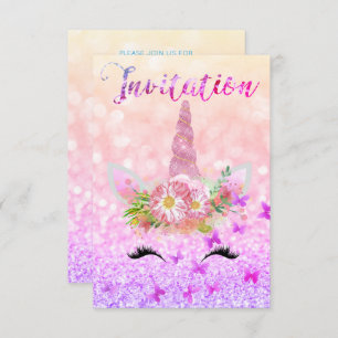Invitation Unicorn fille Rose rose Parties scintillant Lashes