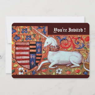 INVITATION UNICORN, FLEURS D'IMAGINAIRE MÉDIÉVAL, FLEURS BLEU