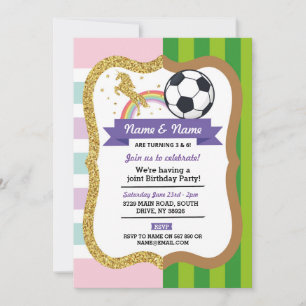 Invitation Unicorn & Football Jumelé Anniversaire Girl Boy Sp