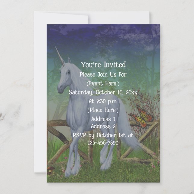 Invitation Unicorn Forest Gate Mignonne Imaginaire Party (Devant)