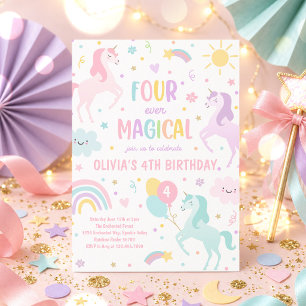 Invitation Unicorn Four Ever Magique 4ème fête Anniversaire