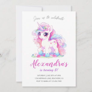 Invitation Unicorn Girl Magique Pastel rose fête d'anniversai