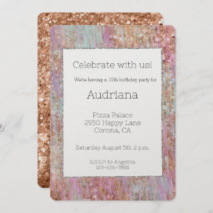 Invitation Unicorn Glitzy Rose Parties scintillant or étincel