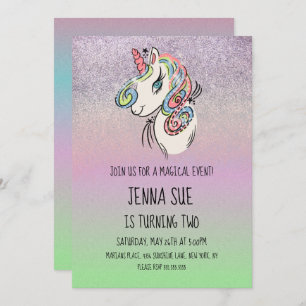 Invitation Unicorn Hand Drake Ombré fête d'anniversaire