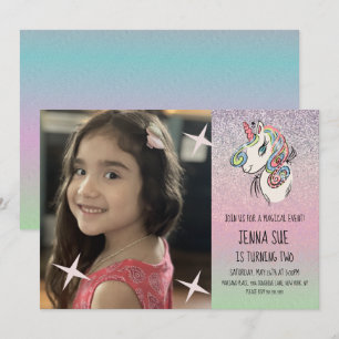 Invitation Unicorn Hand Drake Ombré Rainbow Photo Anniversair