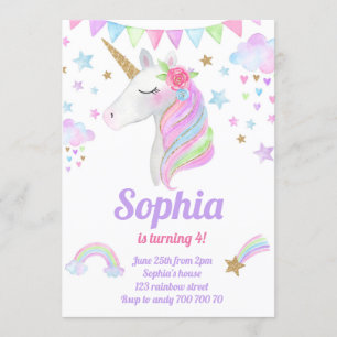 Invitation Unicorn Head Gold Parties scintillant Girl Birthda