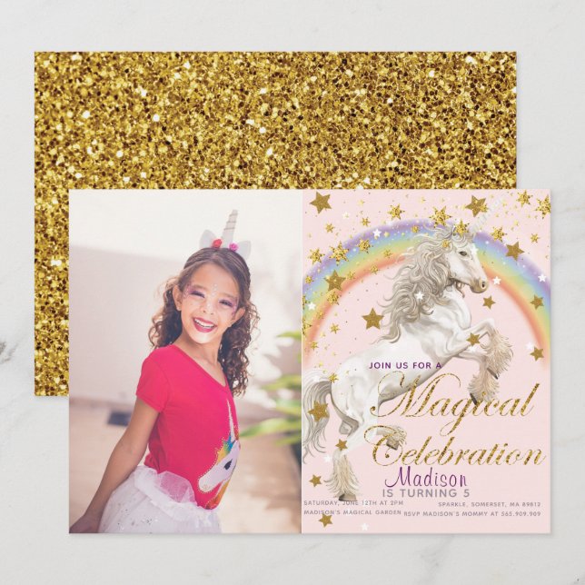 Invitation Unicorn Illustration Party Magique Anniversaire Ph (Devant / Derrière)