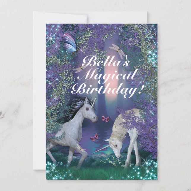 Invitation Unicorn Imaginaire Woodland fête d'anniversaire (Devant)