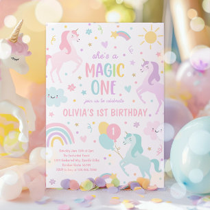 Invitation Unicorn Magic One Pastel Rainbow 1er anniversaire