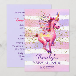 Invitation Unicorn Magic Watercolor Baby shower fille