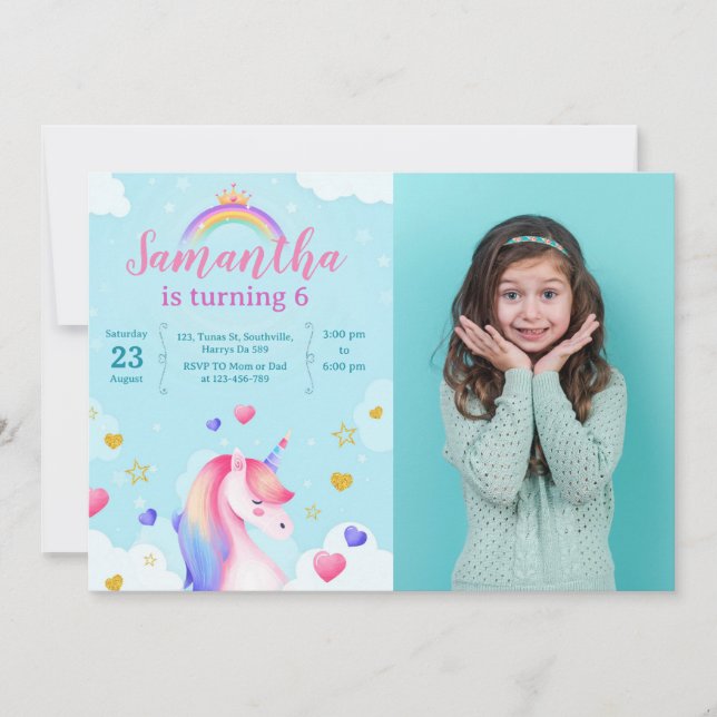 Invitation Unicorn Magical Girl Anniversaire (Devant)