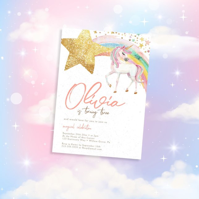 Invitation Unicorn Magique Arc-en-ciel Aquarelle Anniversaire (Créateur téléchargé)
