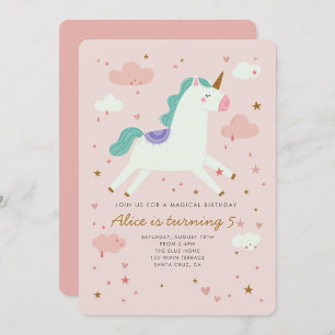 Invitation Unicorn Magique fête d'anniversaire rose