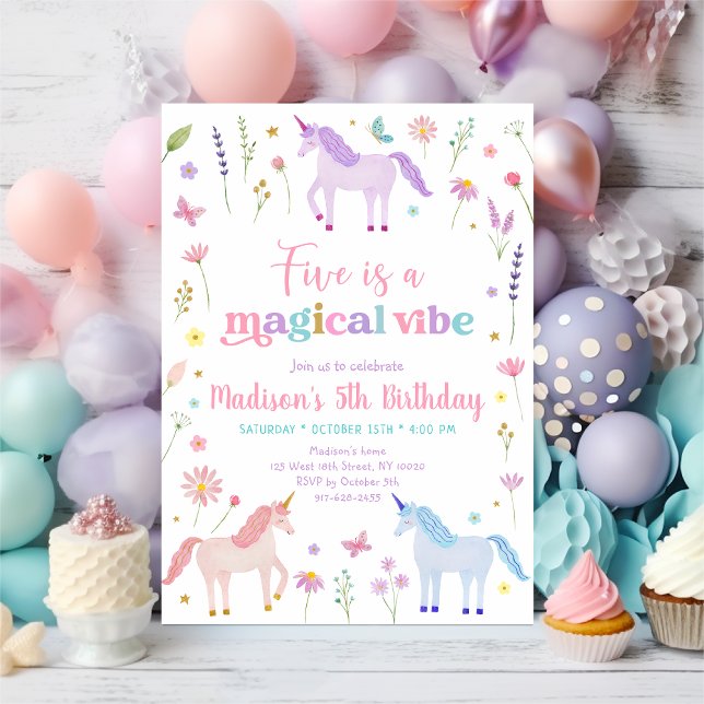 Invitation Unicorn Meadow Five is a Magical Vibe Birthday (Créateur téléchargé)