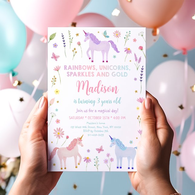 Invitation Unicorn Meadow Rainbow Sparkles Anniversaire (Créateur téléchargé)