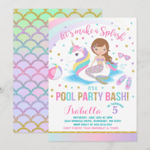 Invitation Unicorn & Mermaid Pool Party Anniversaire Invitati
