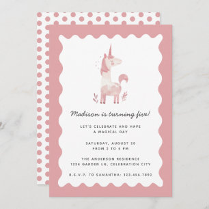Invitation Unicorn Moderne Magique Rose Wavy Frame Anniversai