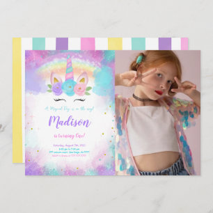 Invitation Unicorn modifiable Anniversaire Fête Photo Invitat