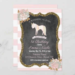 Invitation Unicorn Parties scintillant 1er premier anniversai