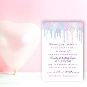Invitation Unicorn Party 1ème 2ème bébé Holographe rose blanc