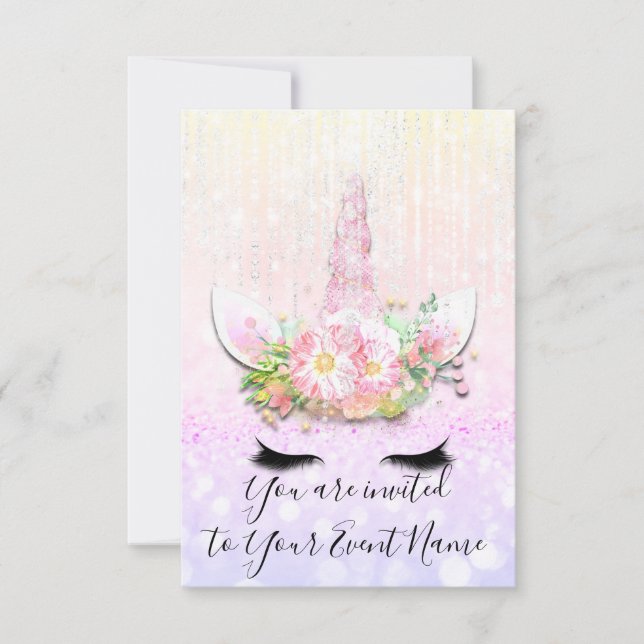 Invitation Unicorn Party rose 1er 2e 3e anniversaire Pastels (Devant)