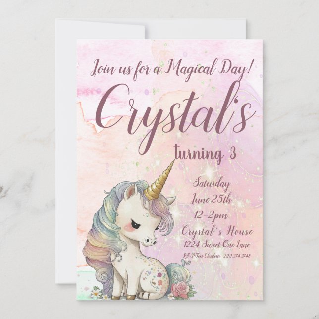 Invitation Unicorn Party, Unicorn 3e anniversaire (Devant)