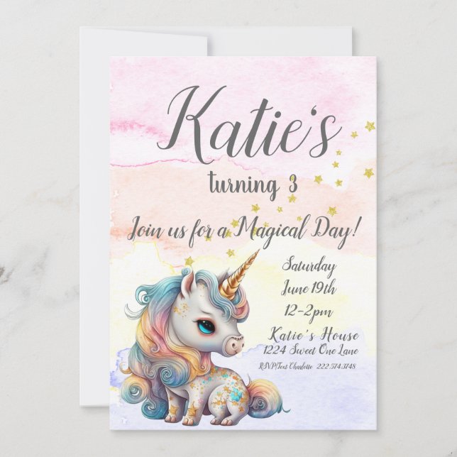 Invitation Unicorn Party, Unicorn 3e anniversaire (Devant)