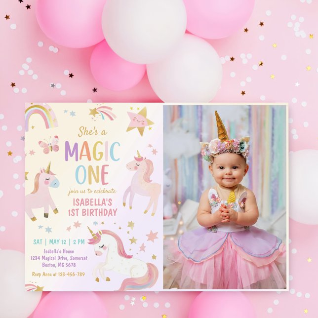 Invitation Unicorn Pastel Rainbow 1er Anniversaire Photo (Créateur téléchargé)