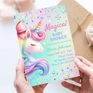 Invitation Unicorn Pastel Rainbow Baby shower magique