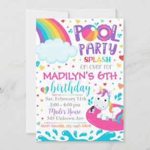 Invitation Unicorn Pool Party Invitation de grou