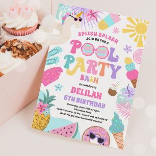 Invitation Unicorn Pool Party Tropical Summer Pool Anniversai
