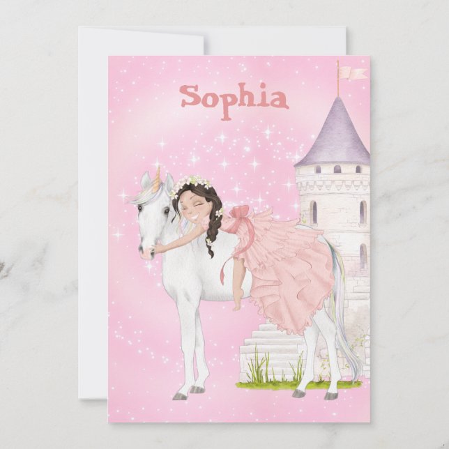 Invitation Unicorn Princess Stars Age Dark Hair Anniversaire (Dos)