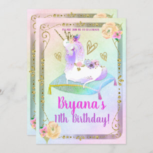 Invitation Unicorn Princesse Iridescente Rainbow Pastel Party