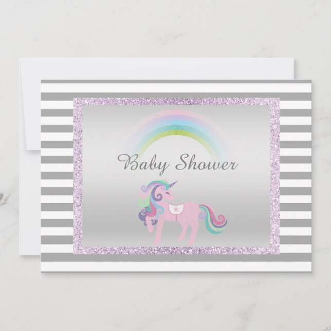 Invitation Unicorn Purple argent unicorn baby shower (Devant)