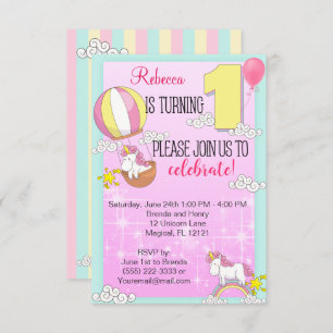 Invitation Unicorn Rainbow 1er Birthday Party