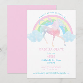 Invitation Unicorn Rainbow Baby Girl 1er anniversaire Invitat
