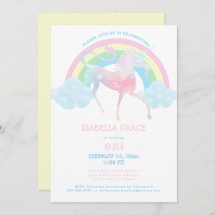 Invitation Unicorn Rainbow Baby Girl 1er anniversaire Invitat