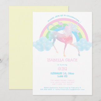 Invitation Unicorn Rainbow Baby Girl 1er anniversaire Invitat