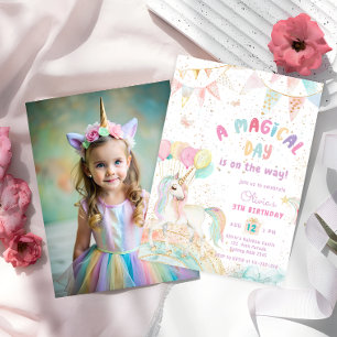 Invitation Unicorn Rainbow Cute Pastel Photo Anniversaire