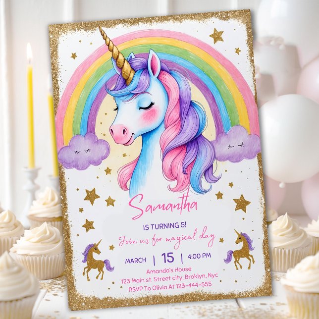 Invitation Unicorn Rainbow Girl'Anniversaire Party Digital In (Créateur téléchargé)