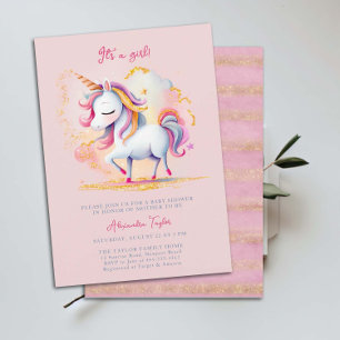 Invitation Unicorn Rainbow Gold Parties scintillant Cloud Gir