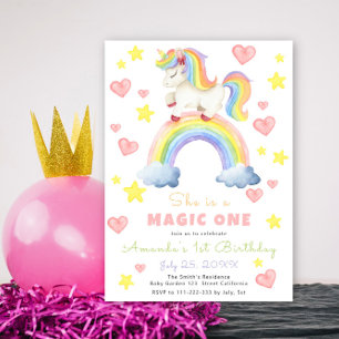 Invitation Unicorn Rainbow Magic One First Birthday
