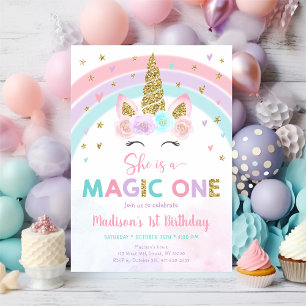 Invitation Unicorn Rainbow Magic One First Birthday