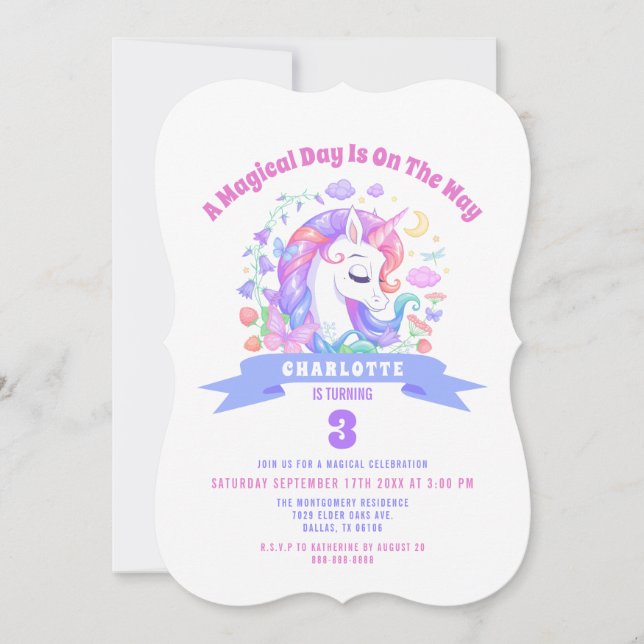 Invitation Unicorn Rainbow Magique Anniversaire de enfant Par (Devant)