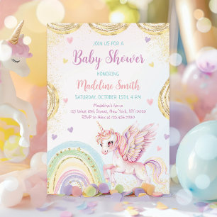 Invitation Unicorn Rainbow Pink Gold Baby shower